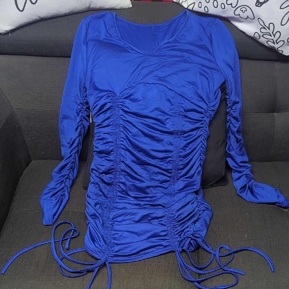 Elegant Blue Ruched Women's Top Nwot
